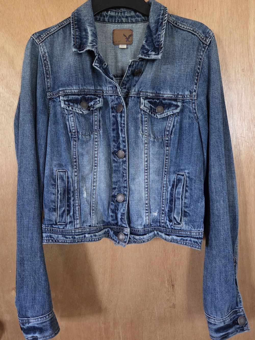 American Eagle Denim Jacket Womens Medium M Distressed Medium Wash Jean